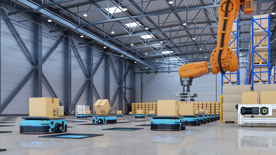 Robotic Arm for Packing with Producing and Maintaining Logistics Systems Using Automated Guided Vehicle (AGV).